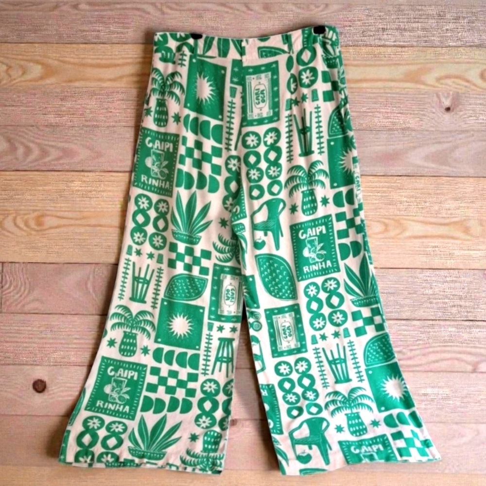 Blue Steel Brazilian Tropical Wide Leg Trouser EUC Large Green/White